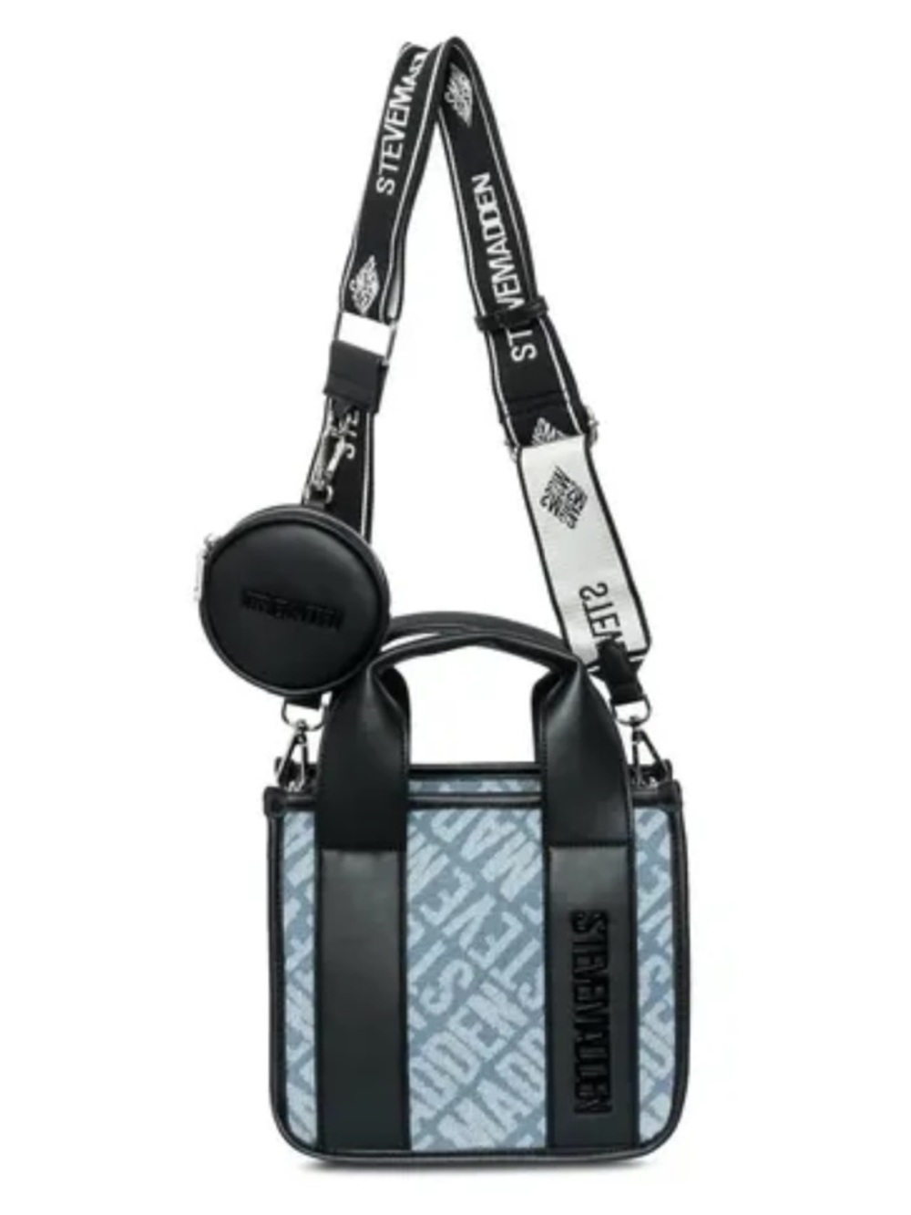 Steve Madden Denim Logo Bwebber Blue Monogram Top Shoulder Bag Crossbody
